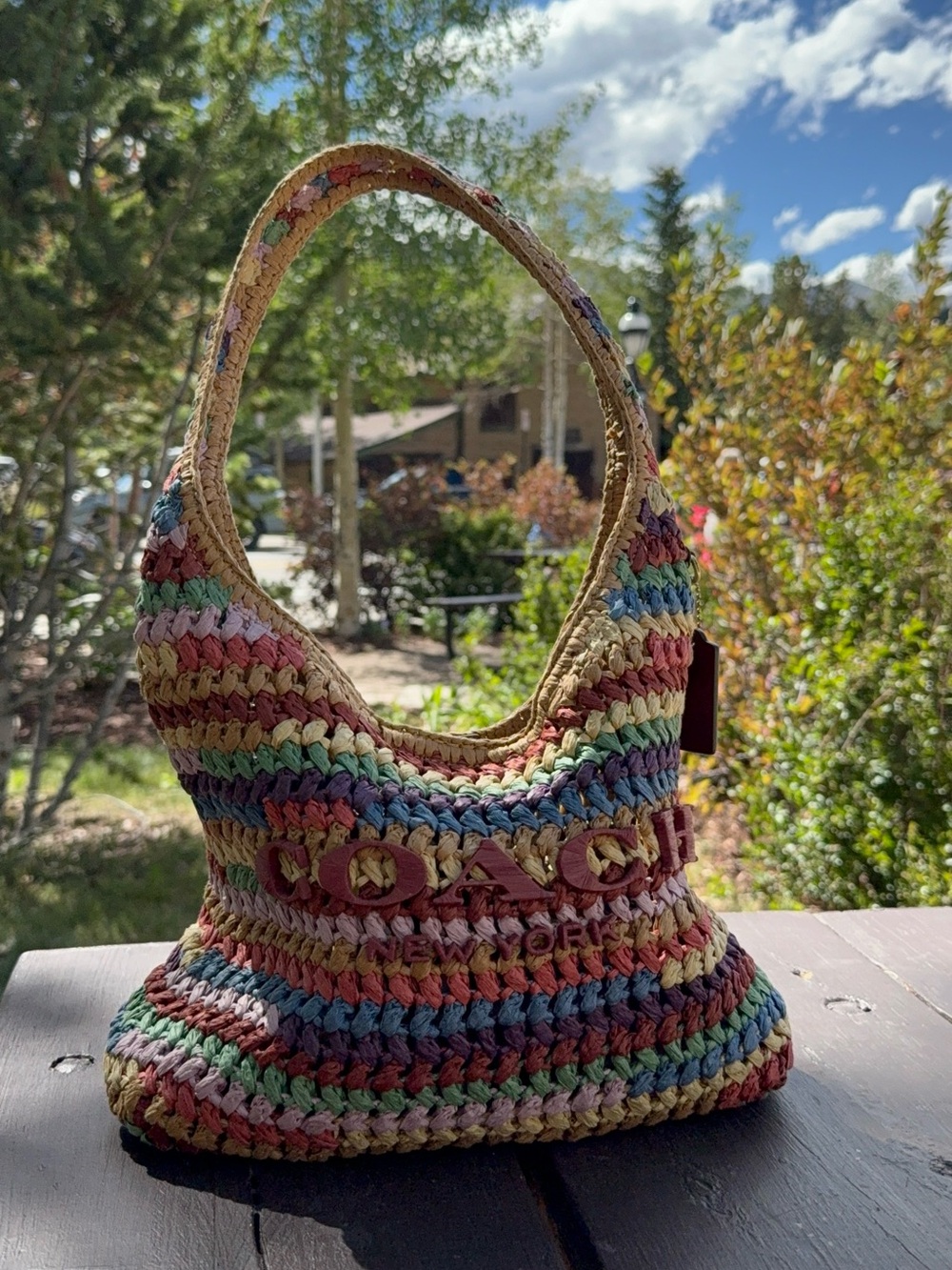 Coach Multicolor Crochet Straw Shoulder Bag 28 - Picture 2 of 2